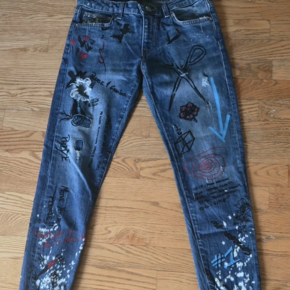 Rare Zara Woman Denim Premium Collection Hand Drawn Scetches &Text Size  2 Artsy